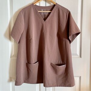 Figs Brown V-Neck Double Pocket Short Sleeve Scrubs Medical Top 3X